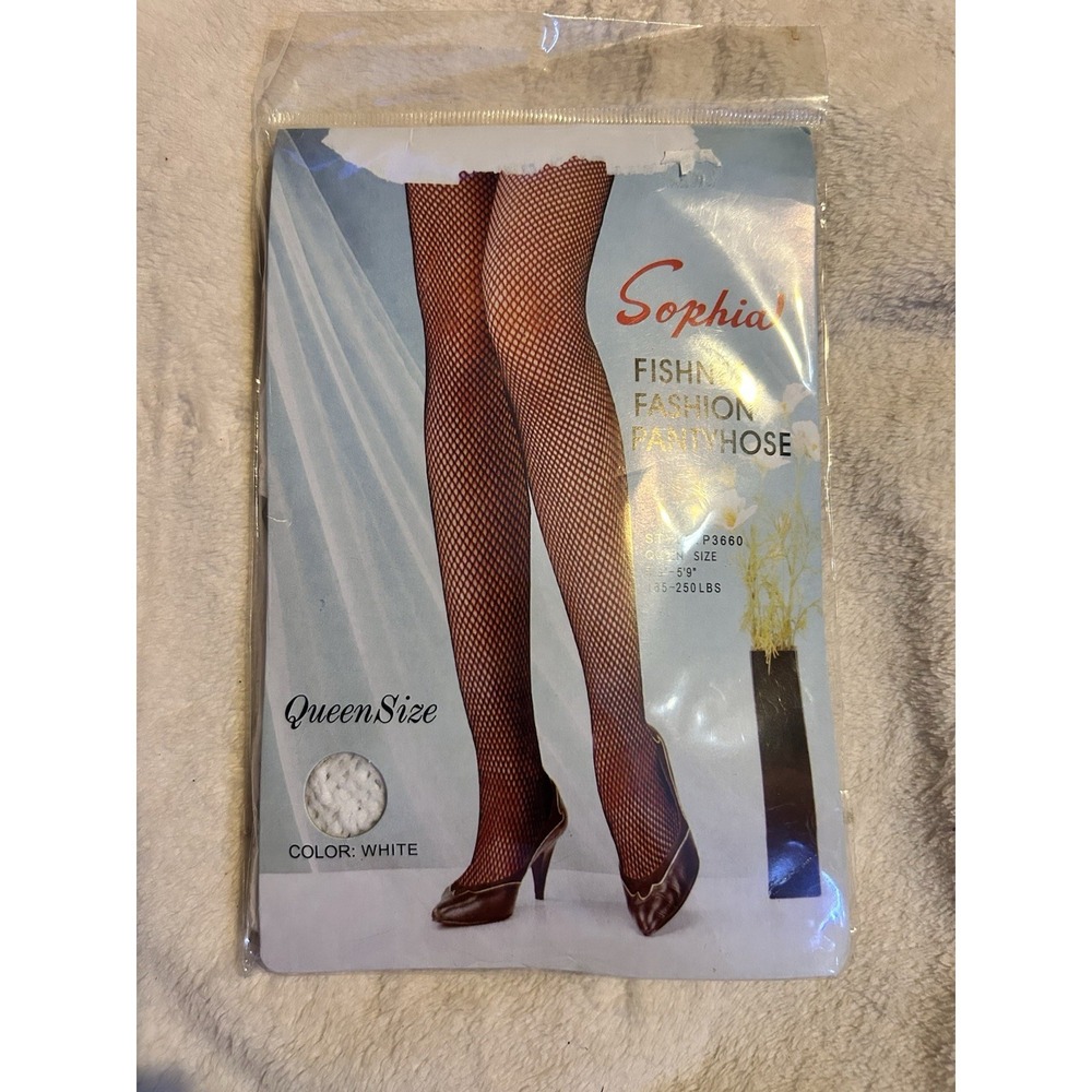 Sophia Fishnet Fashion Pantyhose Queen Size White New‎